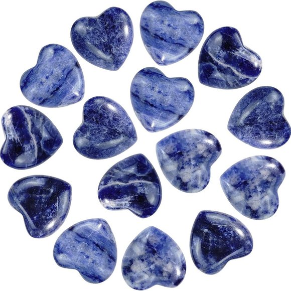BOGO Gemstone Heart Genuine Blue Sodalite Chakra Pocket Worry Stone Gem - Picture 3 of 7